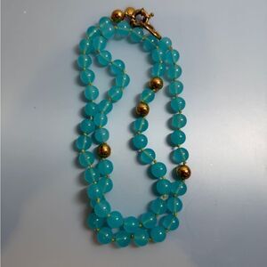 J. Crew Collection Blue Glass and Gold Beaded Long Necklace